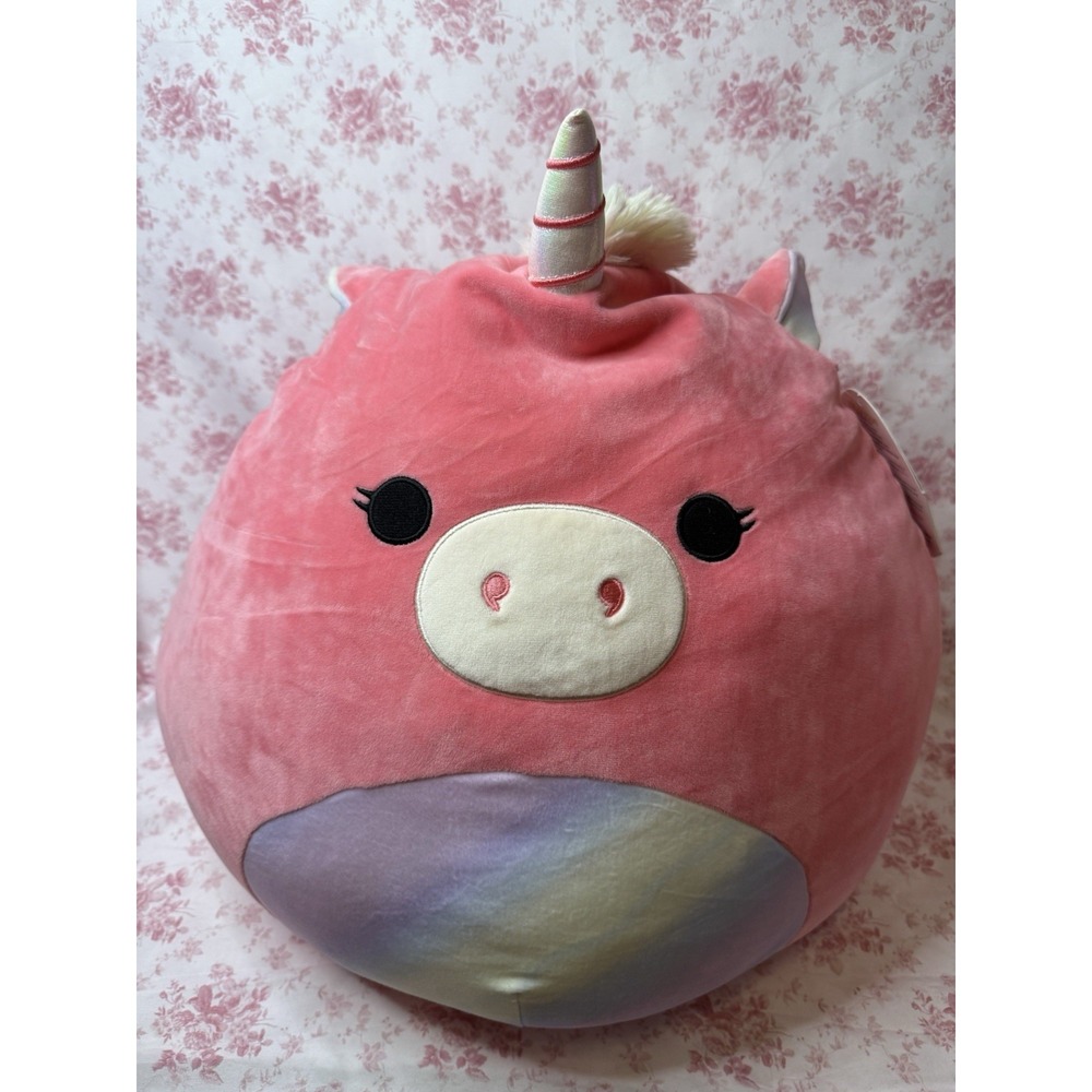 Squishmallows Sena Pink Rainbow Unicorn Pig Plush 17" Kellytoy Large Stuffed Toy
